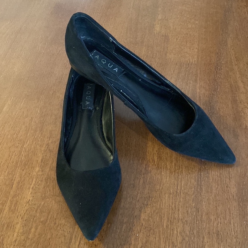 Aqua Black Suede Abel Pointed Toe Flats 7M